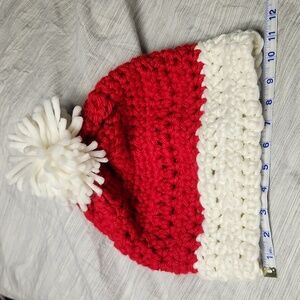 Homemade crocheted hat. Red and white